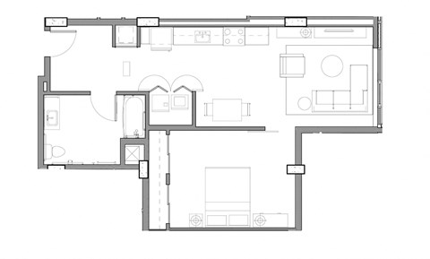 Alley 111 Luxury Apartments in Bellevue, Washington 1x1 Floor Plan